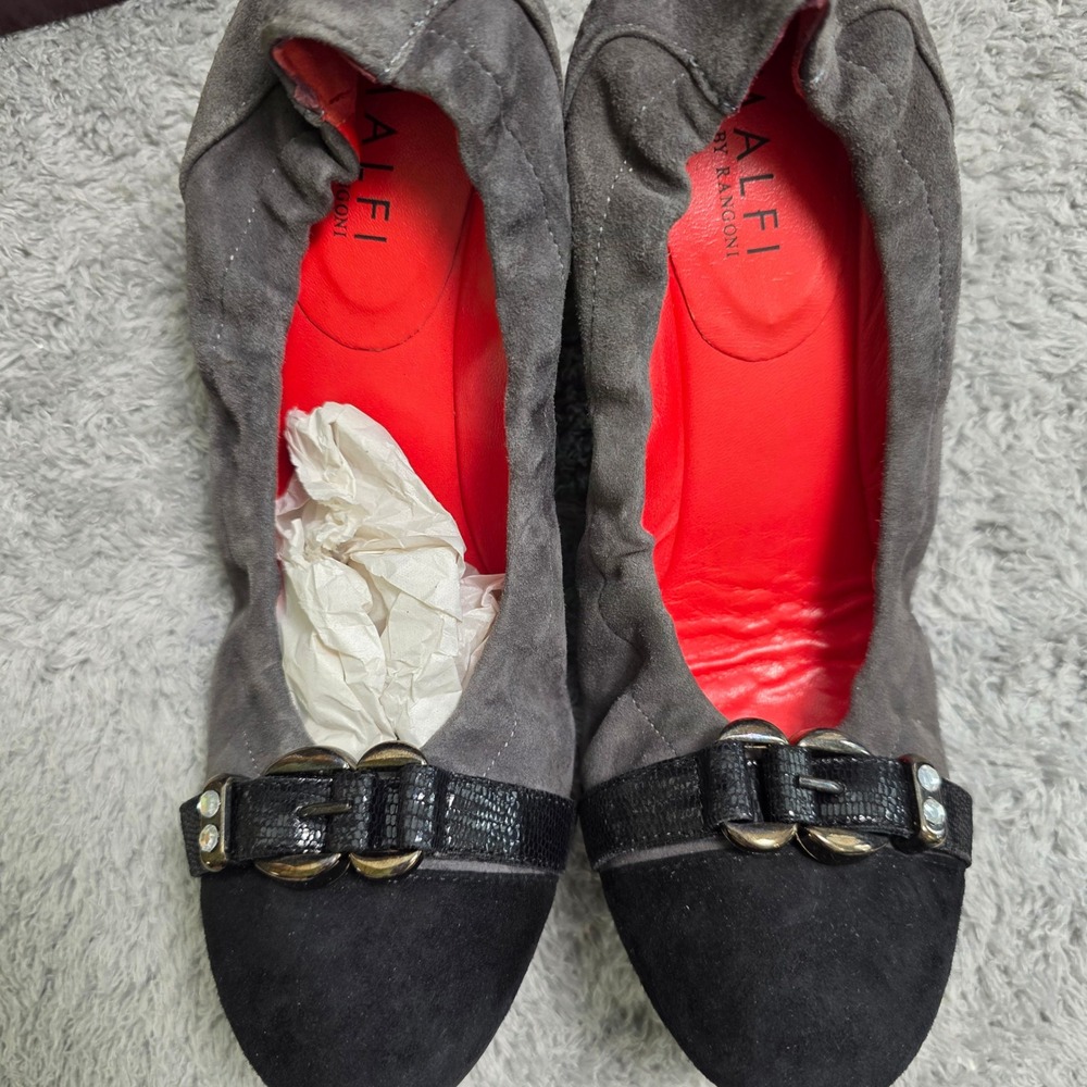 NEW Amalfi by Rangoni Suede Leather Gray Black Heeled‎ Ballet Flats 7M - Picture 3 of 7